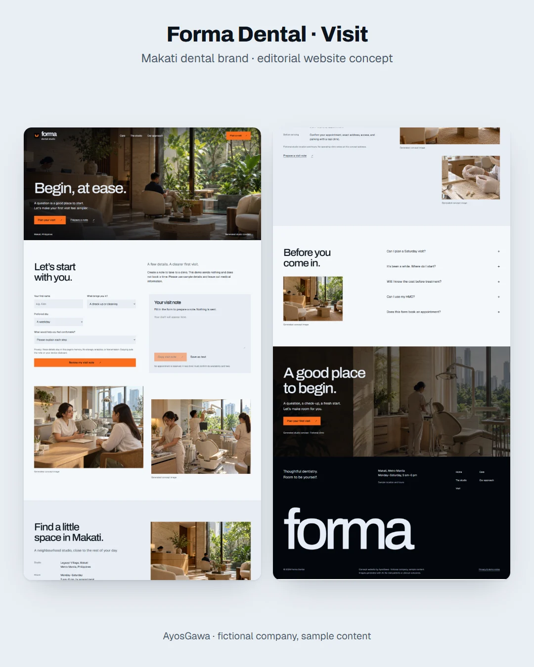 Forma Dental visit page with a local visit-note draft builder