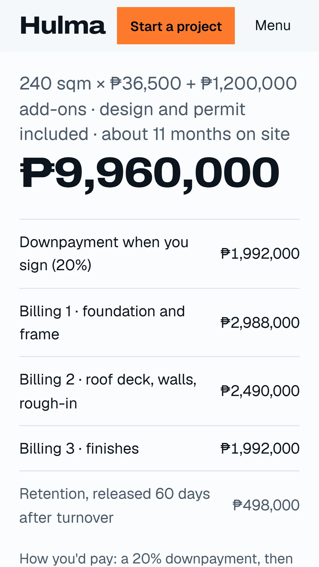 Story slide: the per-sqm estimate calculator.