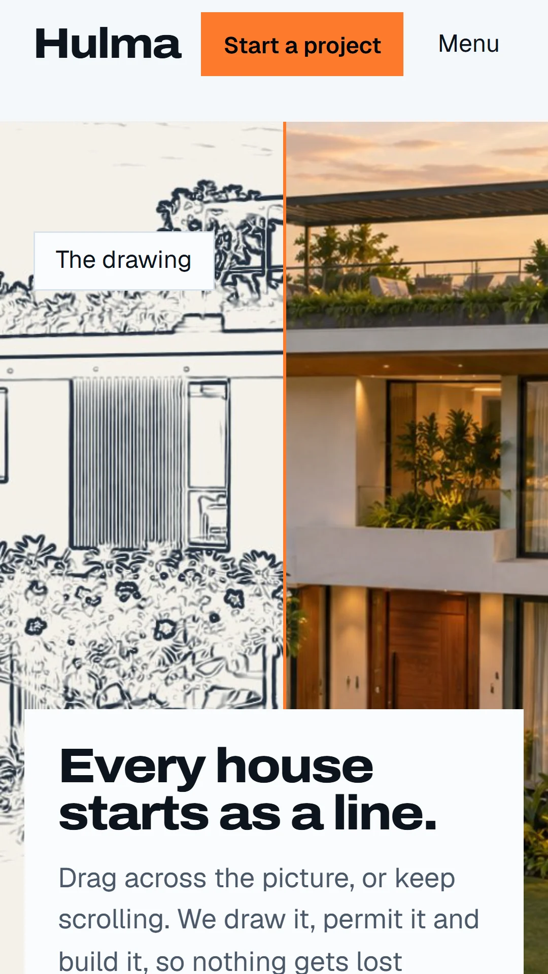 Story slide: the drawing that wipes into the built house.