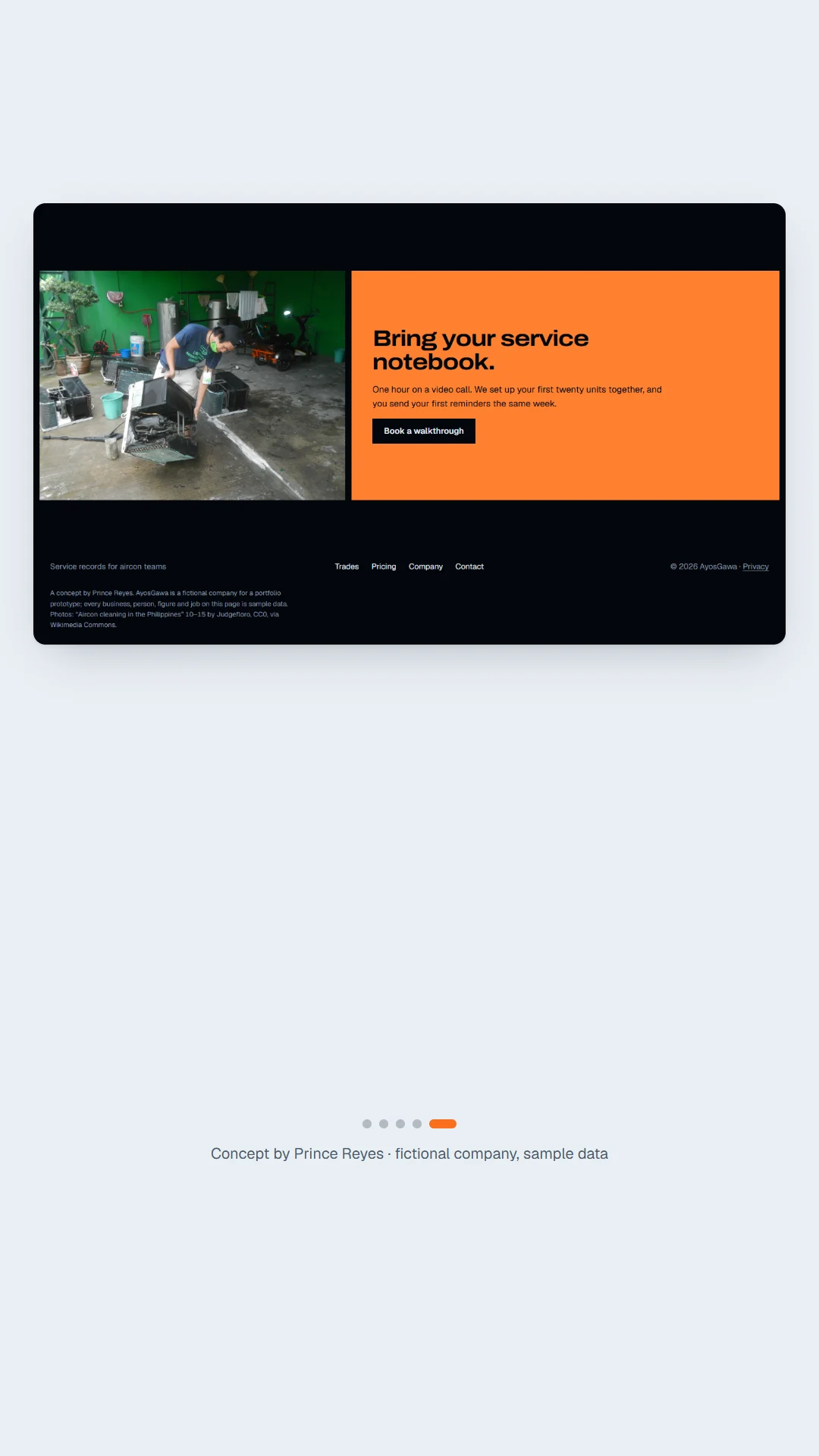 AyosGawa aircon home page, scroll image 5, a column of the full page.