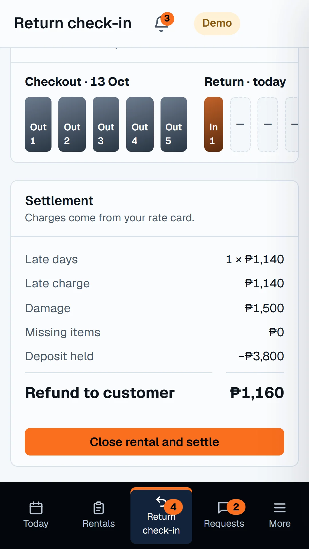 Return check-in screen