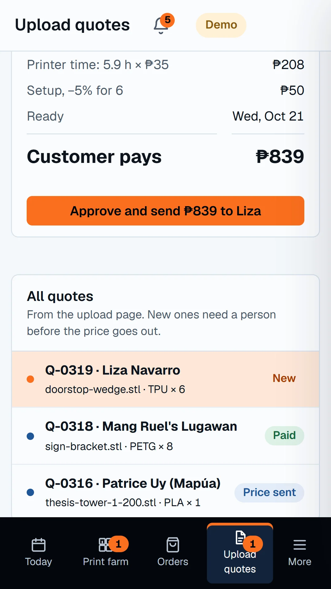 Story slide: upload quotes in the back office.