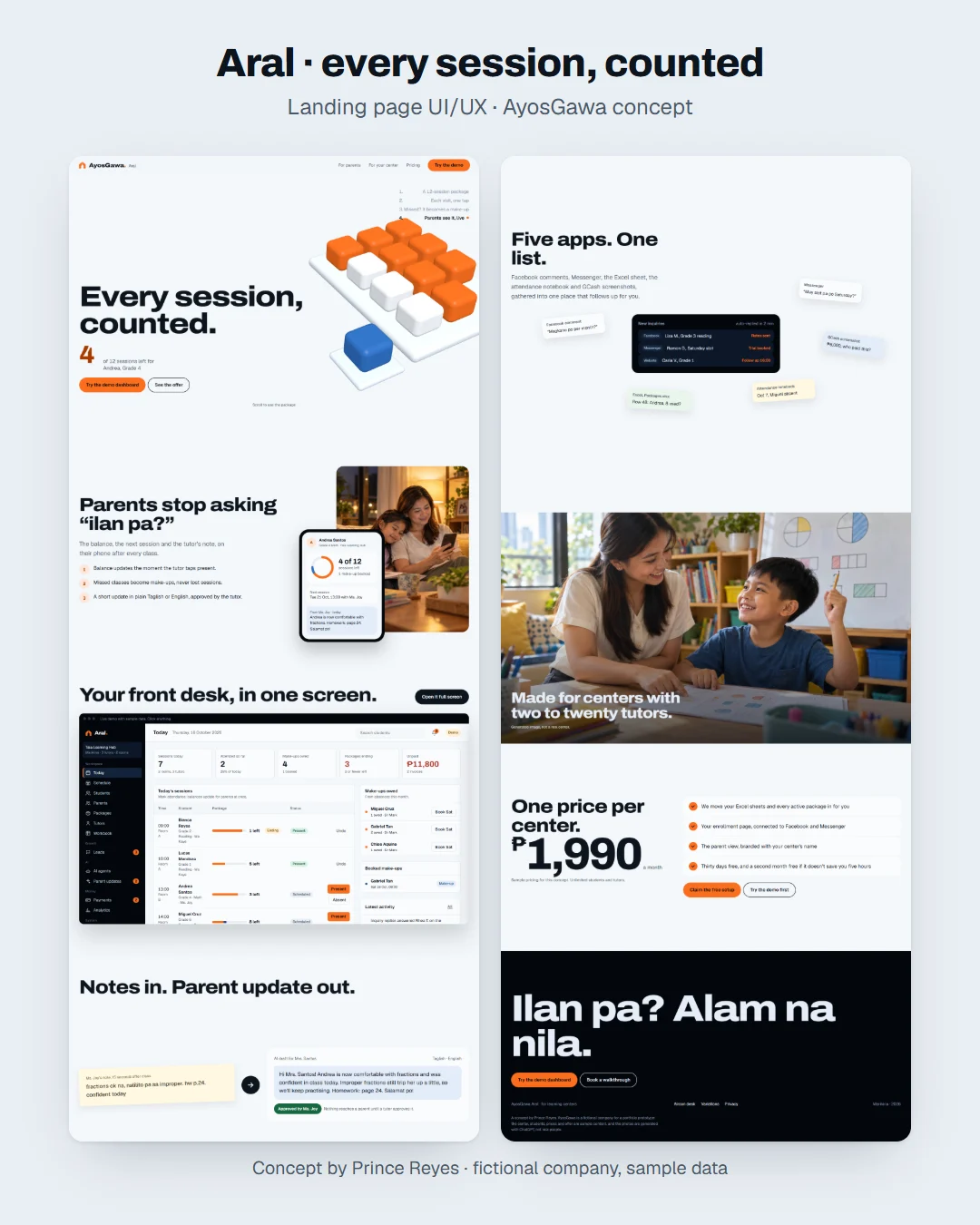 Aral home page as a Facebook post: the whole landing page in columns.