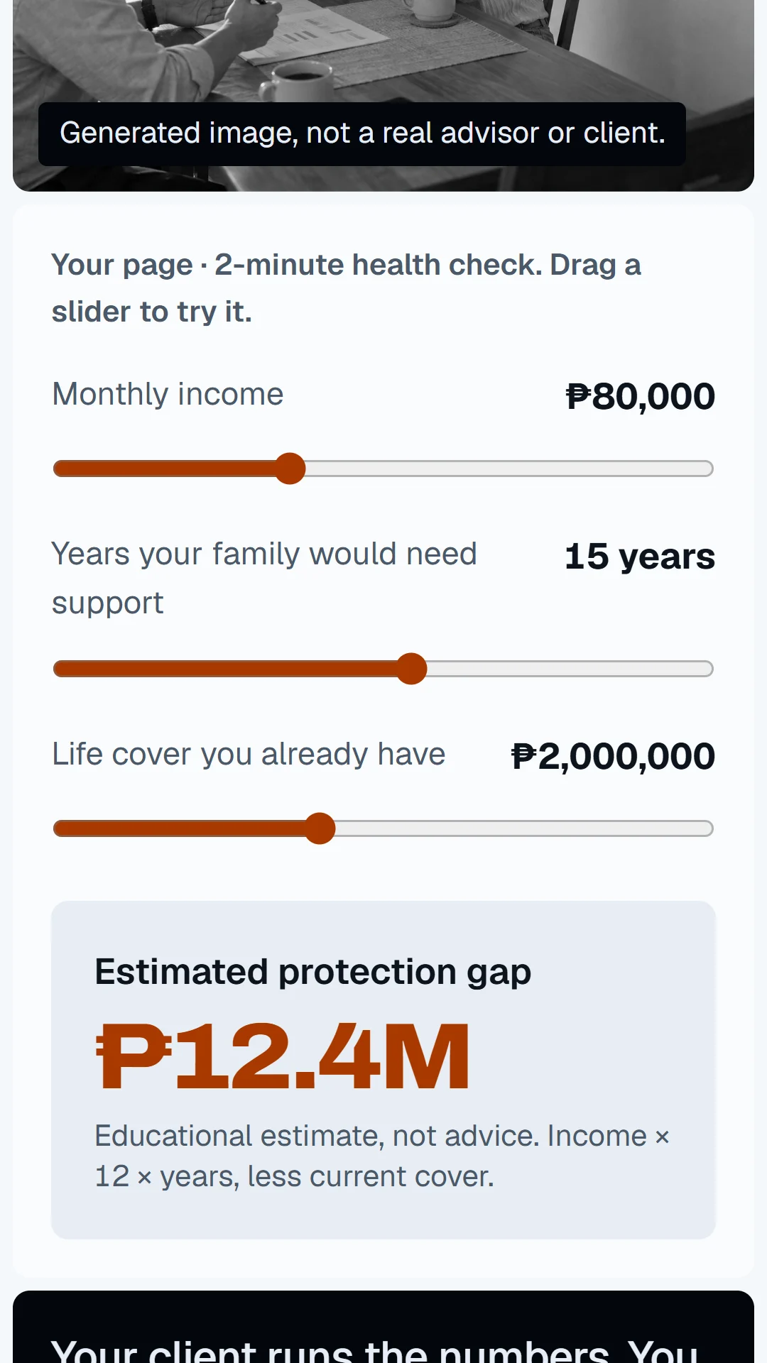Story slide: the health check that works out the protection gap.