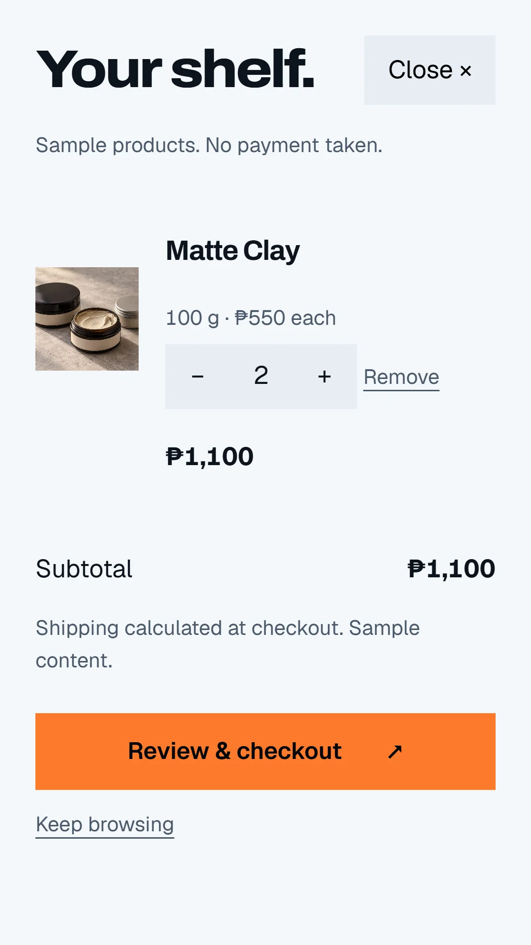 Phone: cart drawer with 2x Matte Clay, ₱1,100