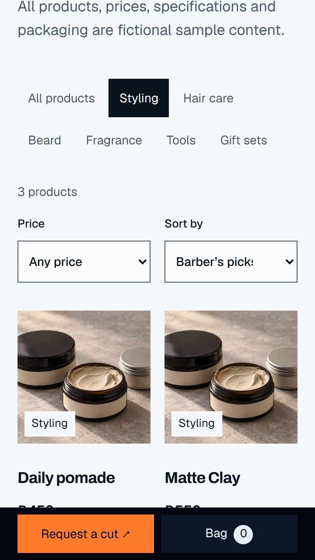Phone: shop filtered to Styling products