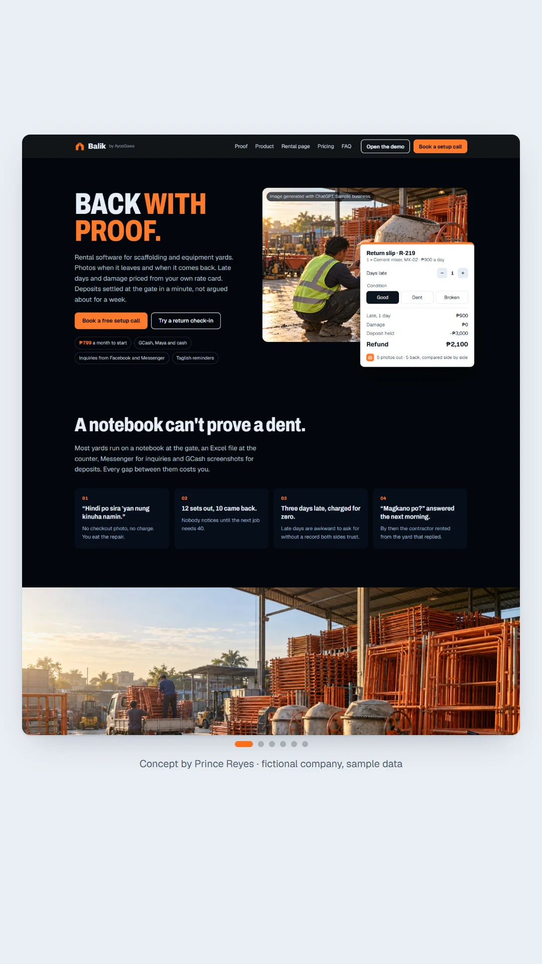 Part 1 of the home page, scrolled in sections