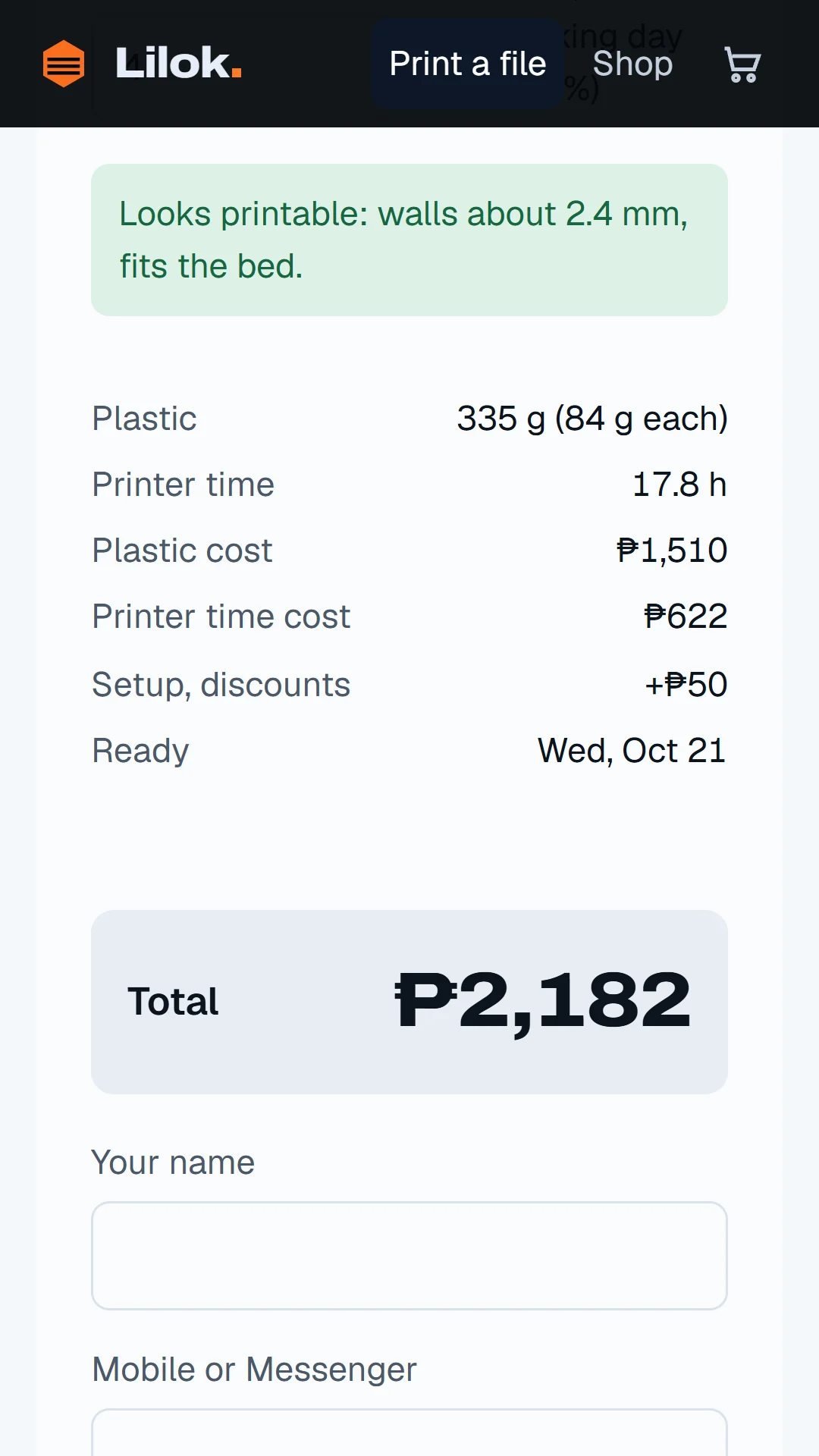 Story slide: an uploaded file with a live price quote.