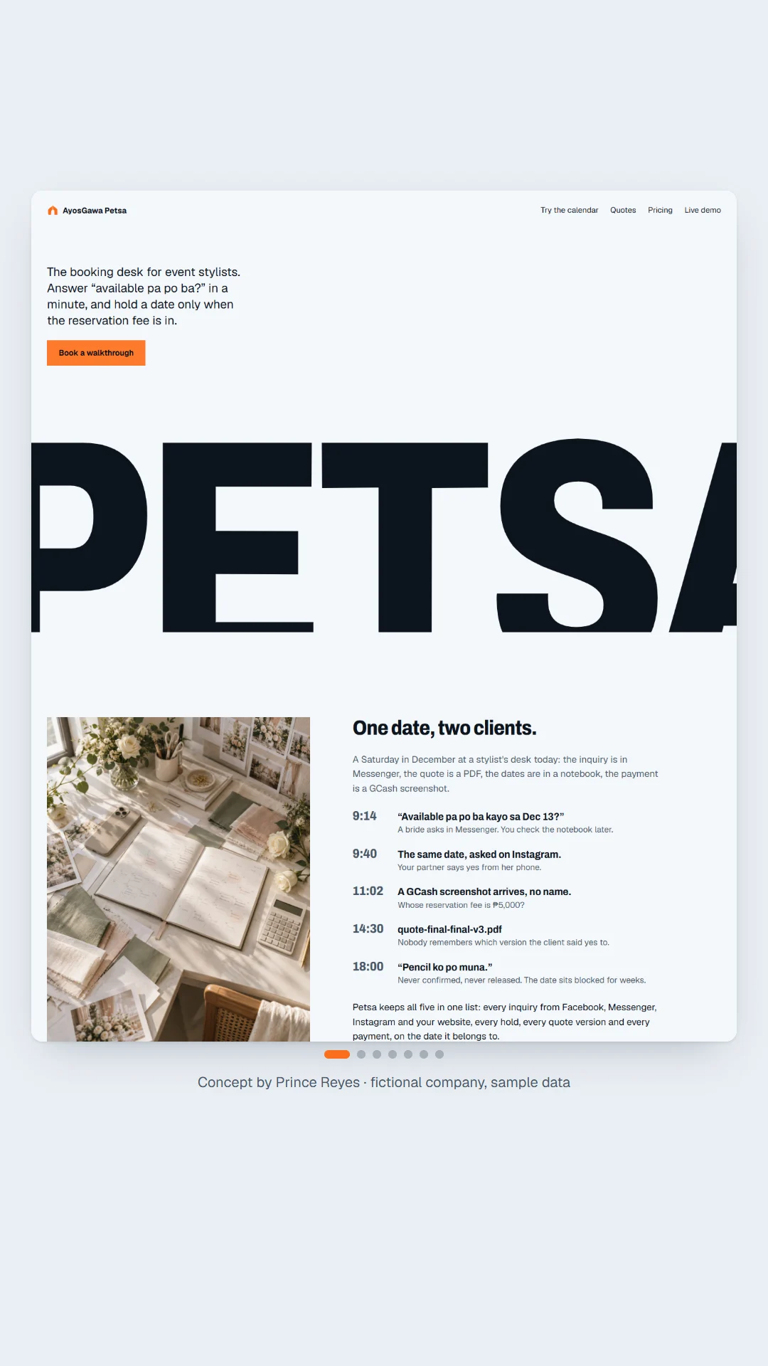Part 1 of the home page, scrolled in sections