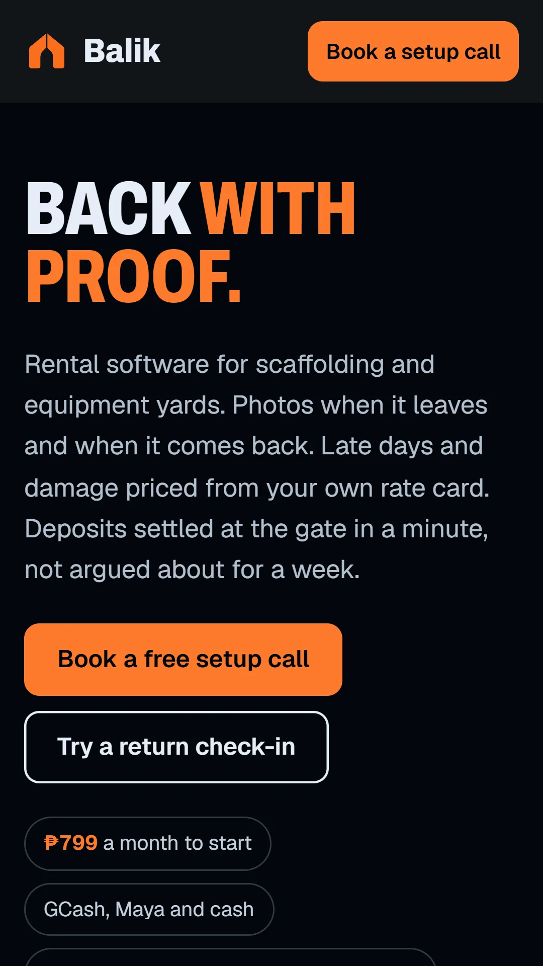 Hero of the Balik site with the return slip
