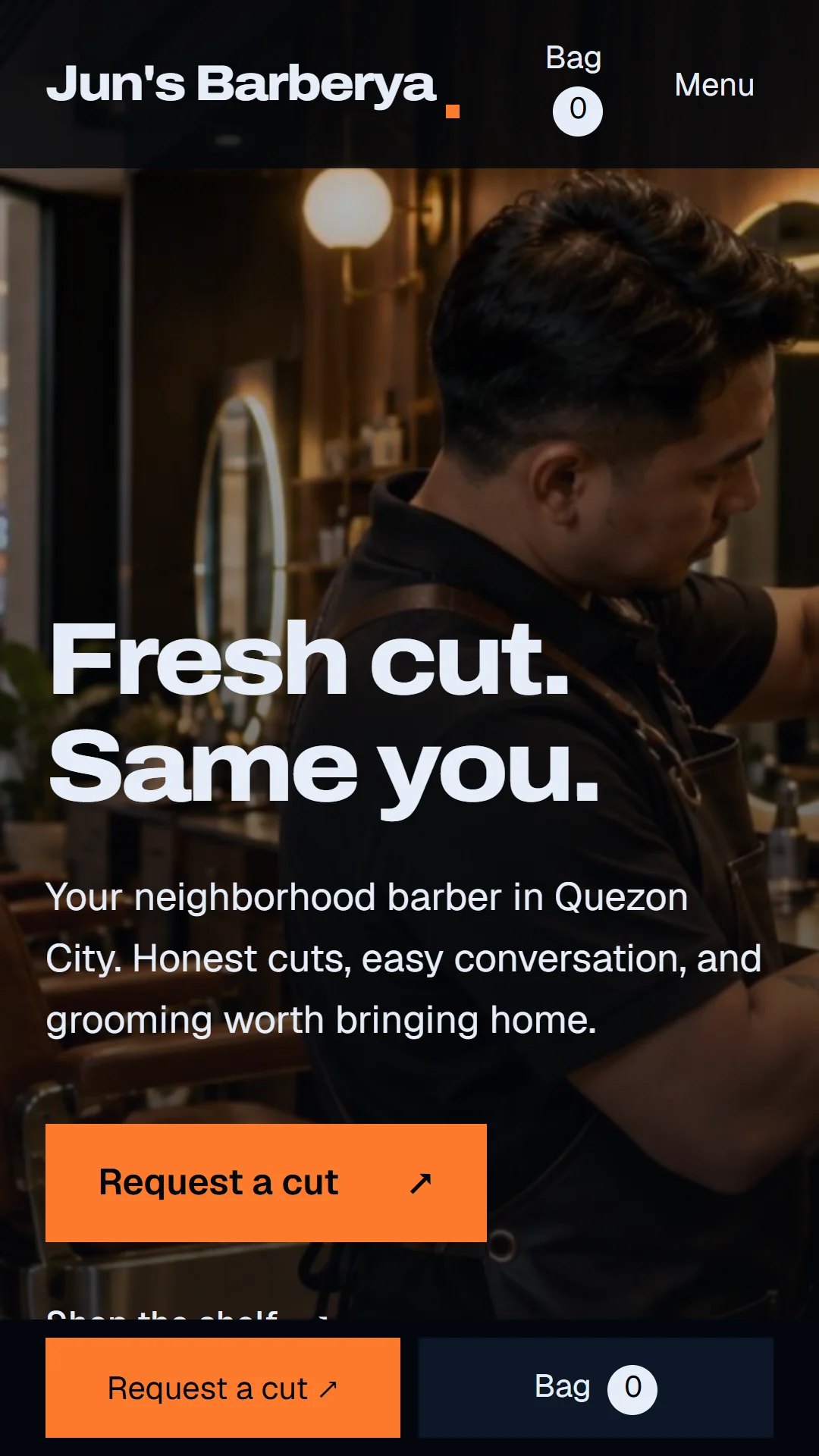 Phone: home hero with Request a cut and Bag buttons