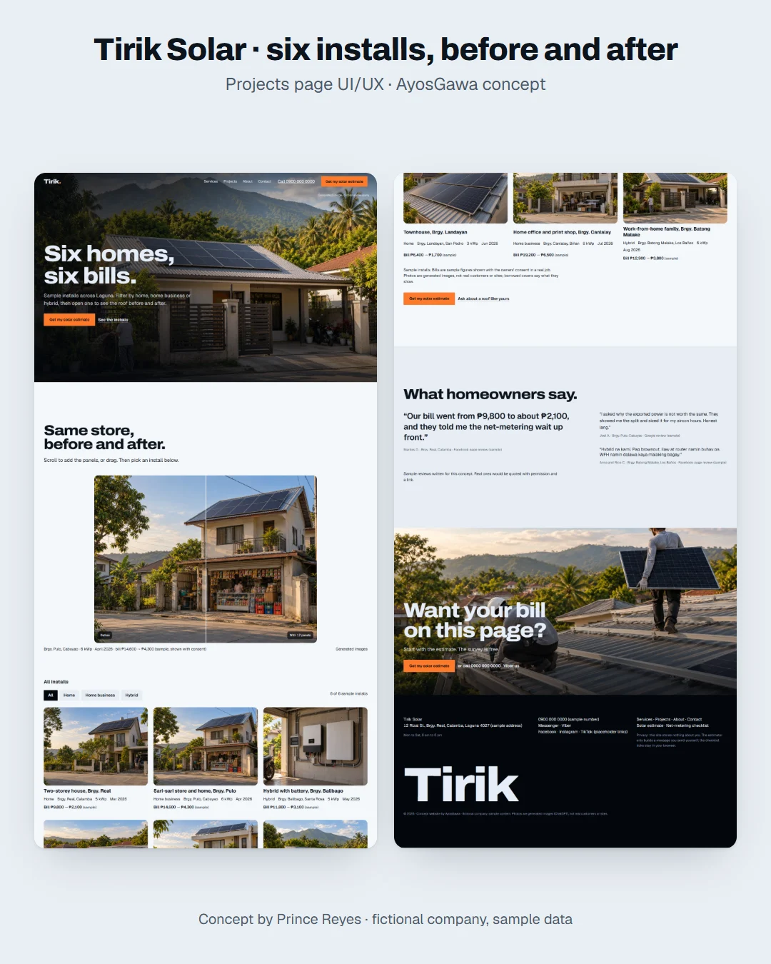 Projects page as a Facebook post: the whole page in columns.