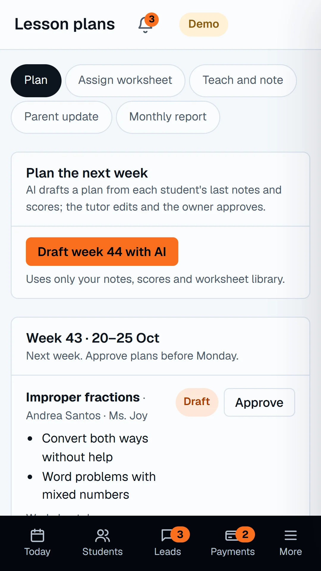 Lesson plans screen