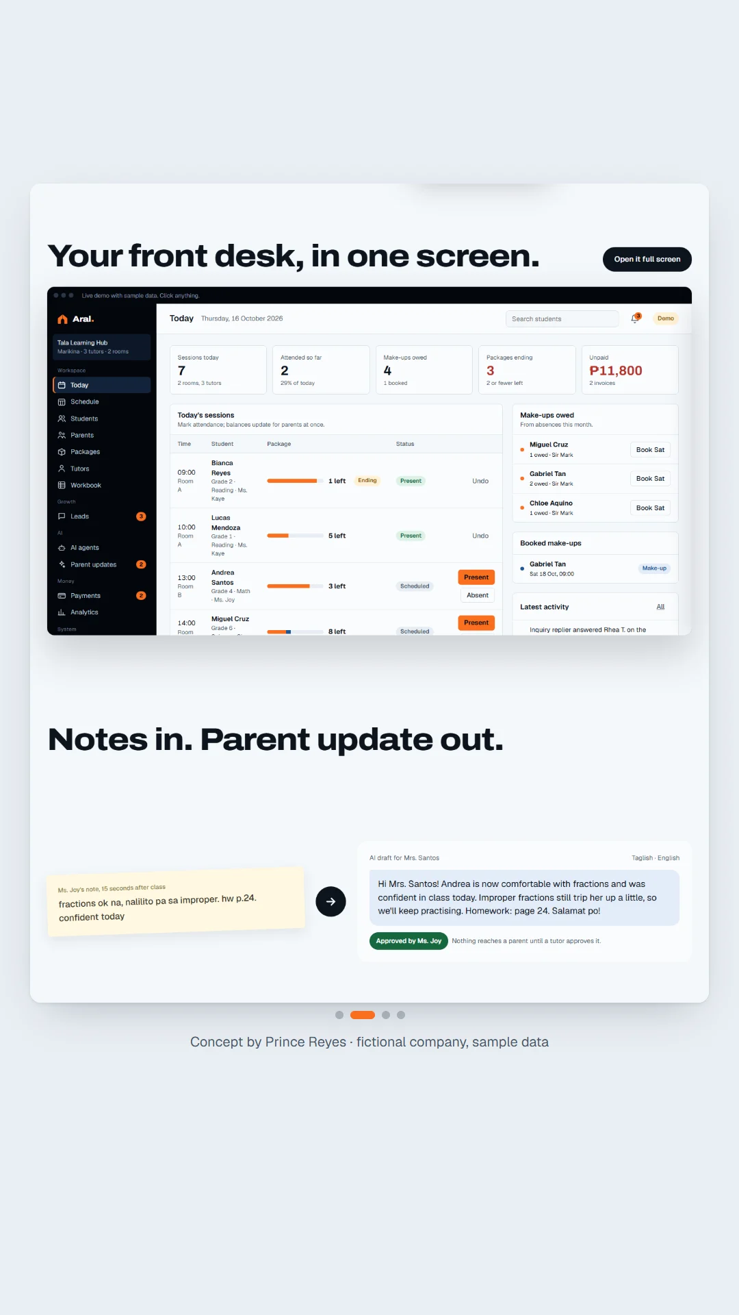 Aral home page, scroll image 2, a column of the full page.