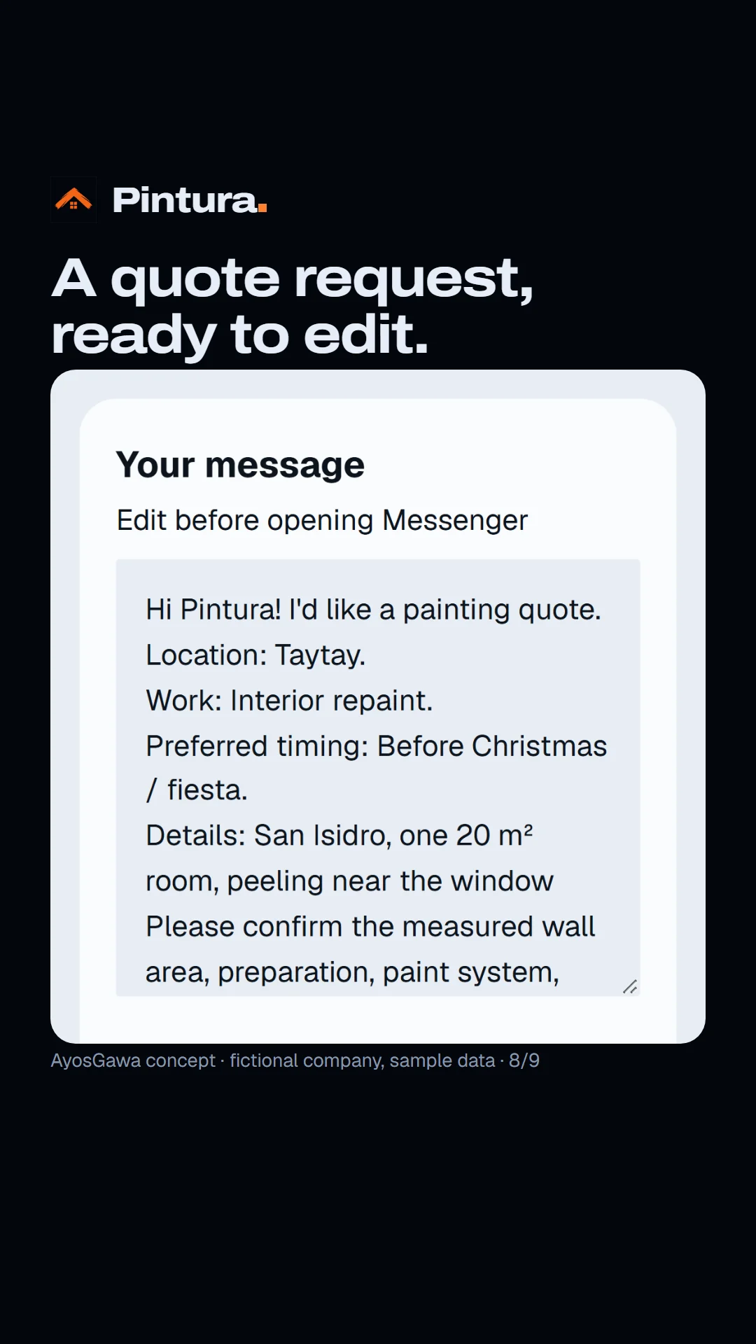 Story slide: an editable quote request for a sample Taytay repaint.