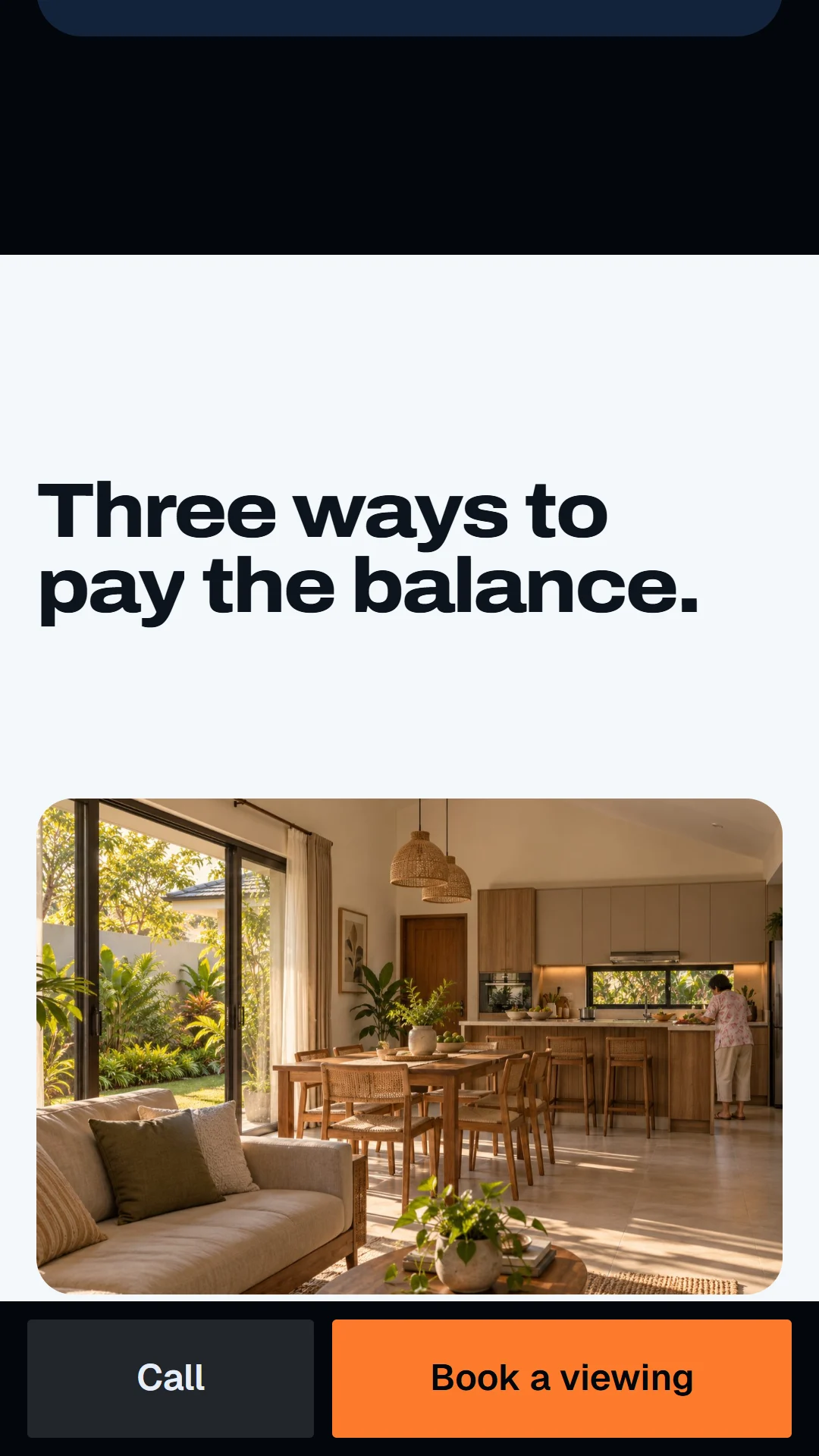 Story slide: three ways to pay the balance, Pag-IBIG, bank and in-house, on a ₱4,000,000 loan.