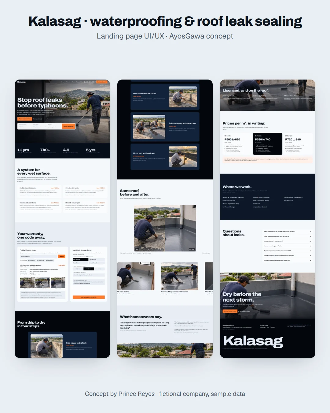 Home page as a Facebook post: the whole landing page in columns.