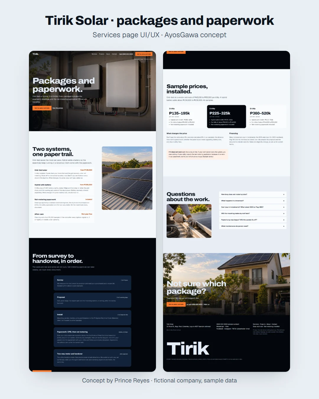 Services page as a Facebook post: the whole page in columns.