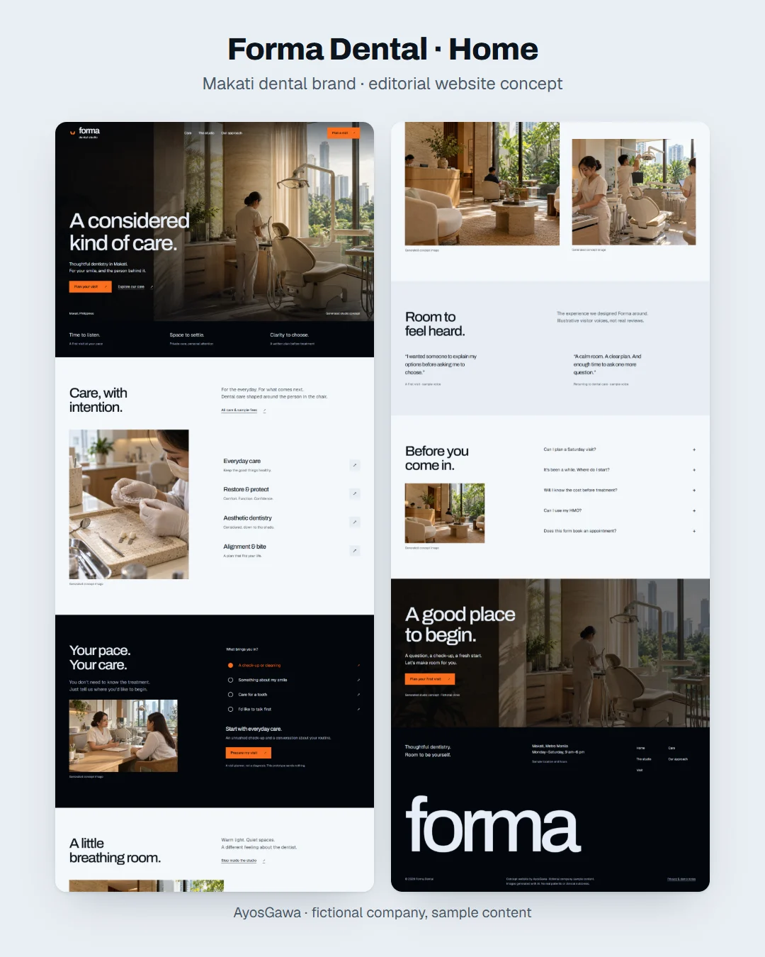 Forma Dental home page with care choices and first-visit path