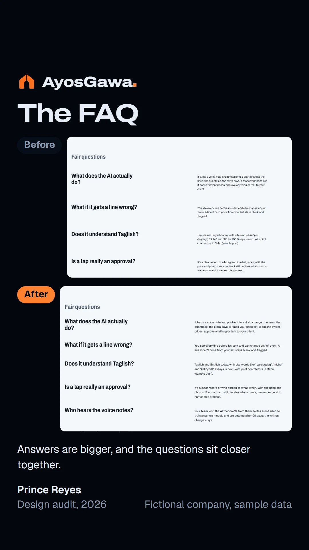 Before and after slide 4 of the Variations site audit.