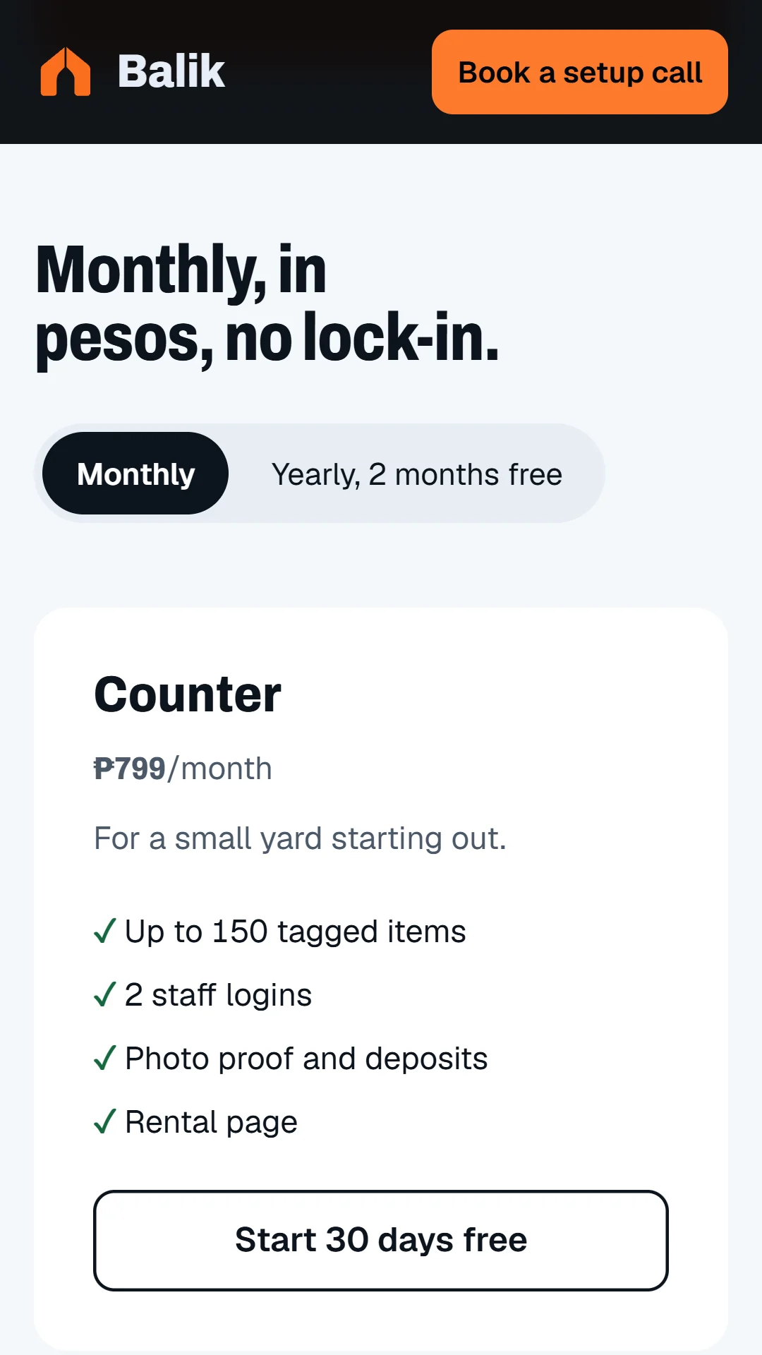 Peso pricing with a monthly and yearly toggle