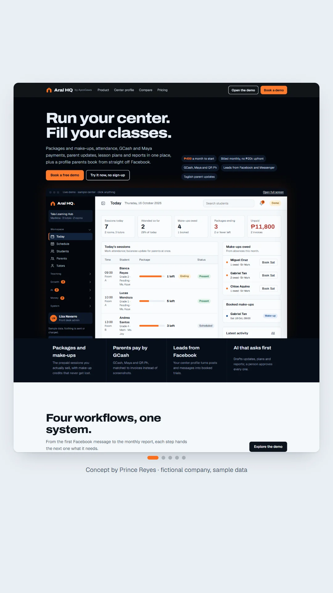 Aral HQ home page, scroll image 1, a column of the full page.