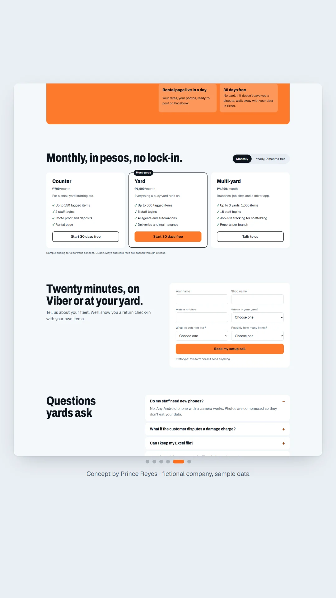 Part 5 of the home page, scrolled in sections