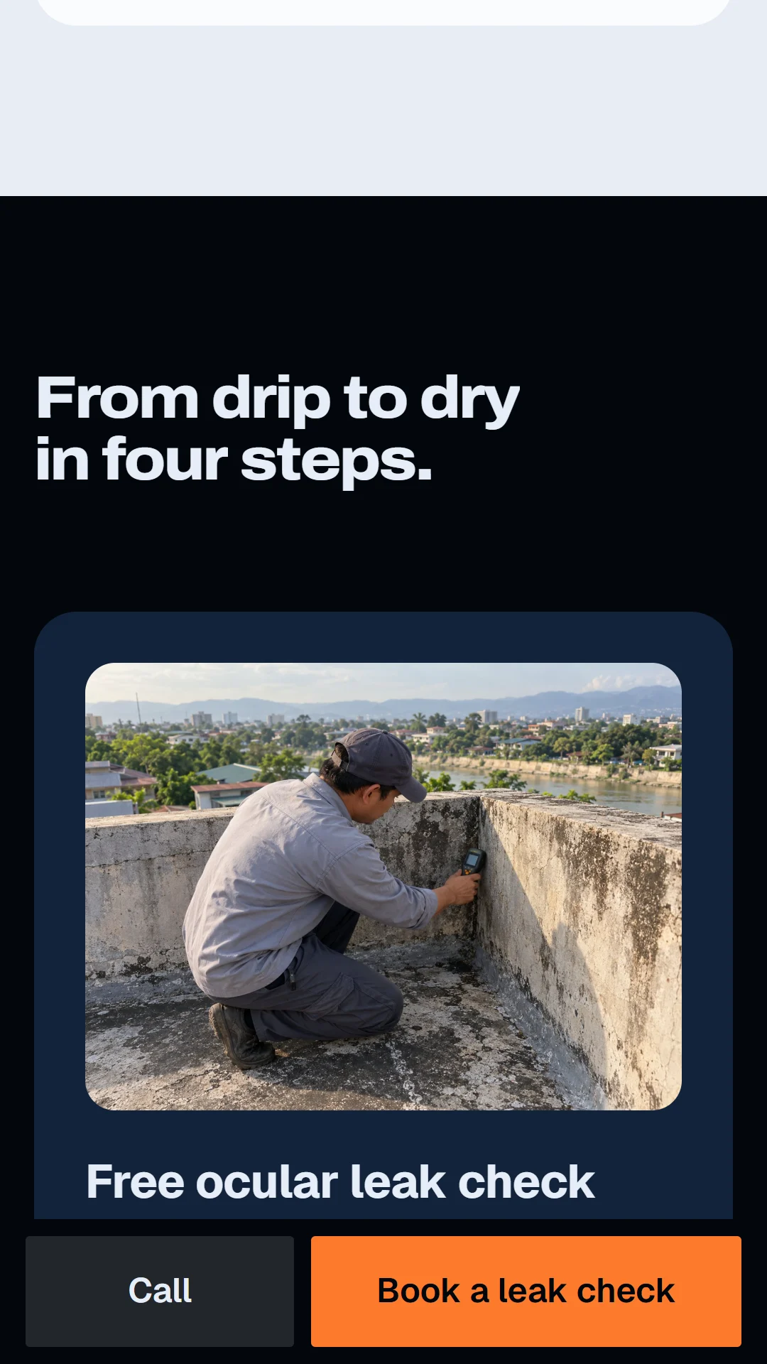 Story slide: the four steps from ocular to flood test, with generated crew photos.