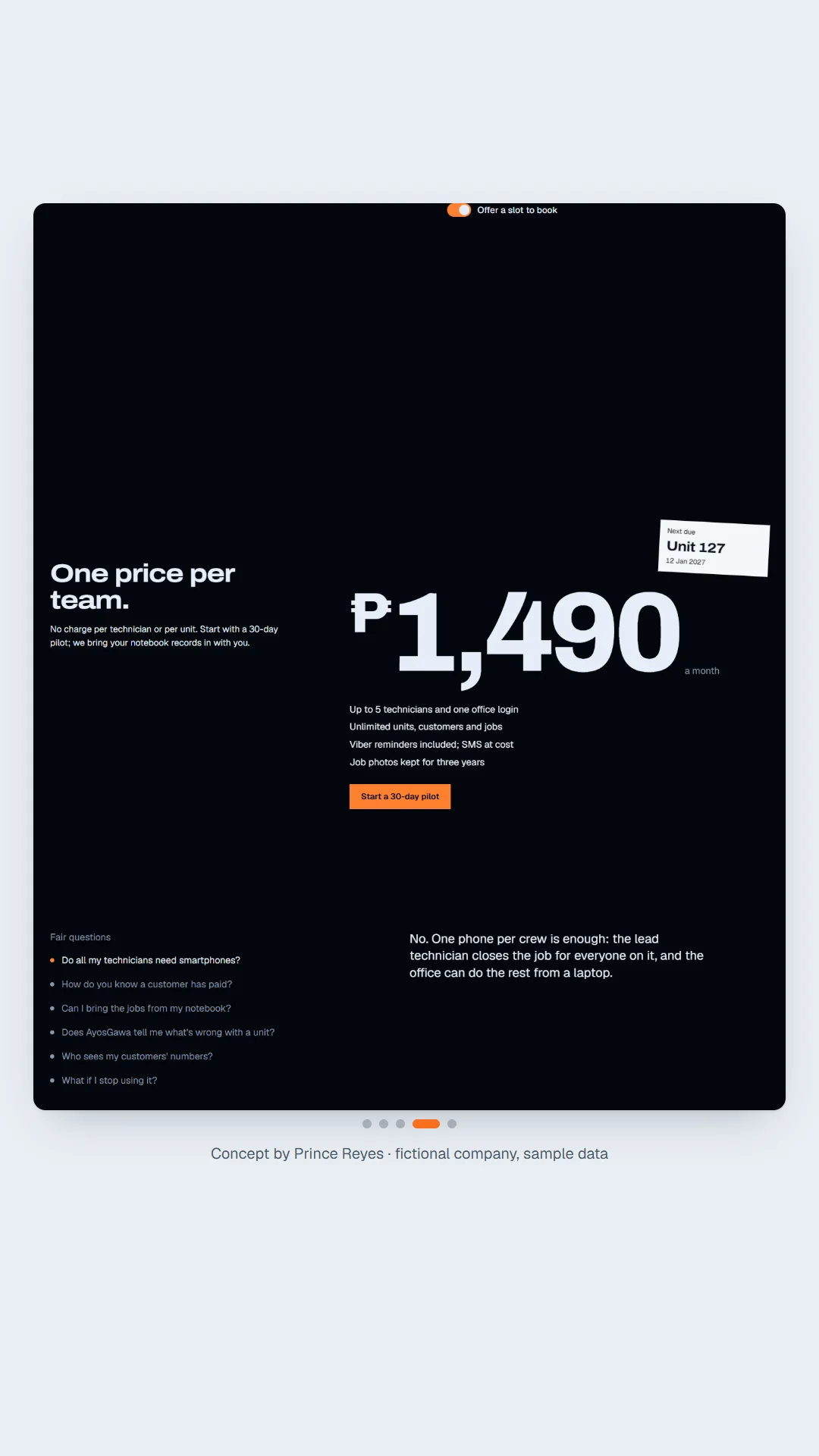 AyosGawa aircon home page, scroll image 4, a column of the full page.