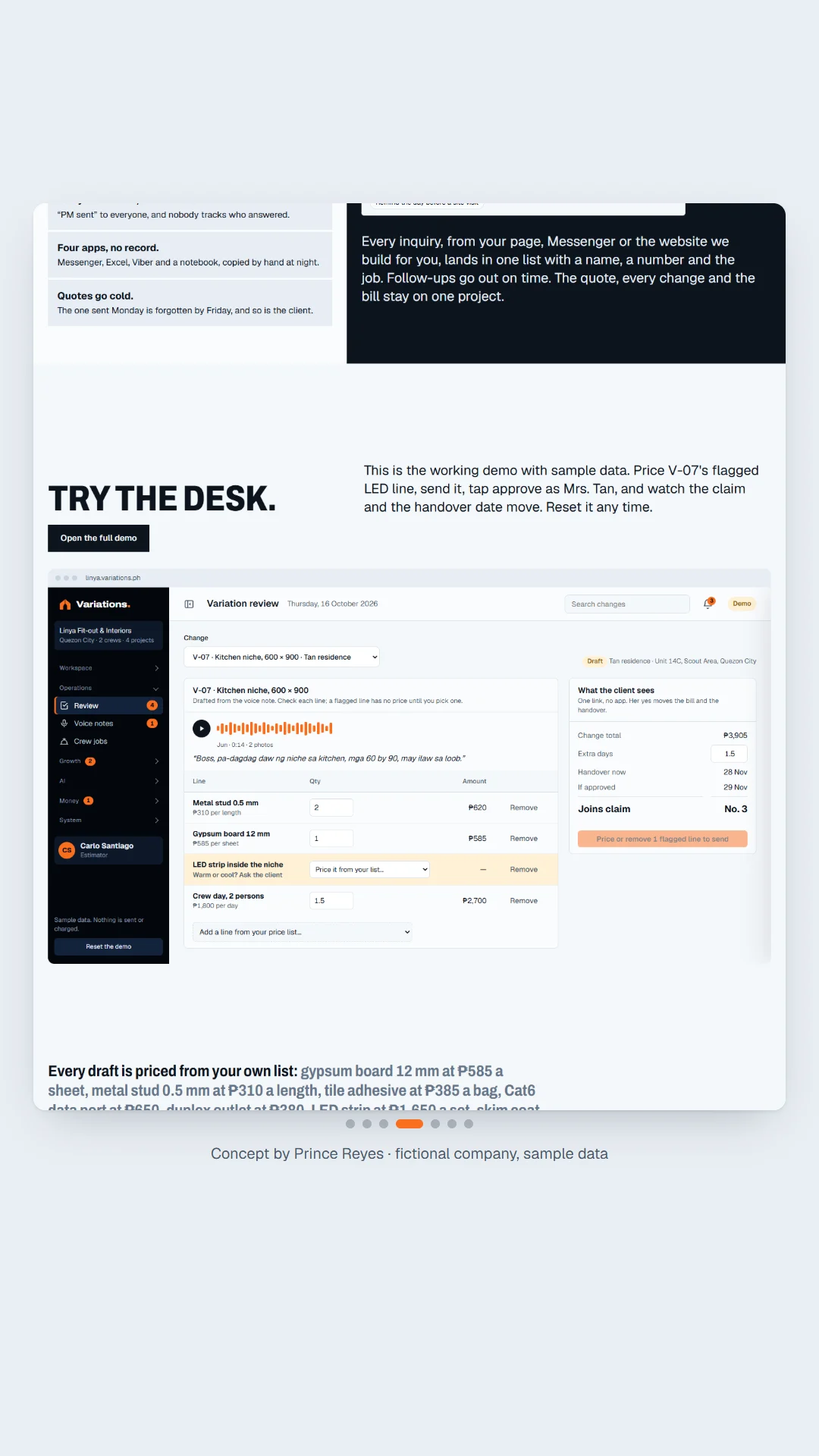 Variations home page, scroll image 4, a column of the full page.