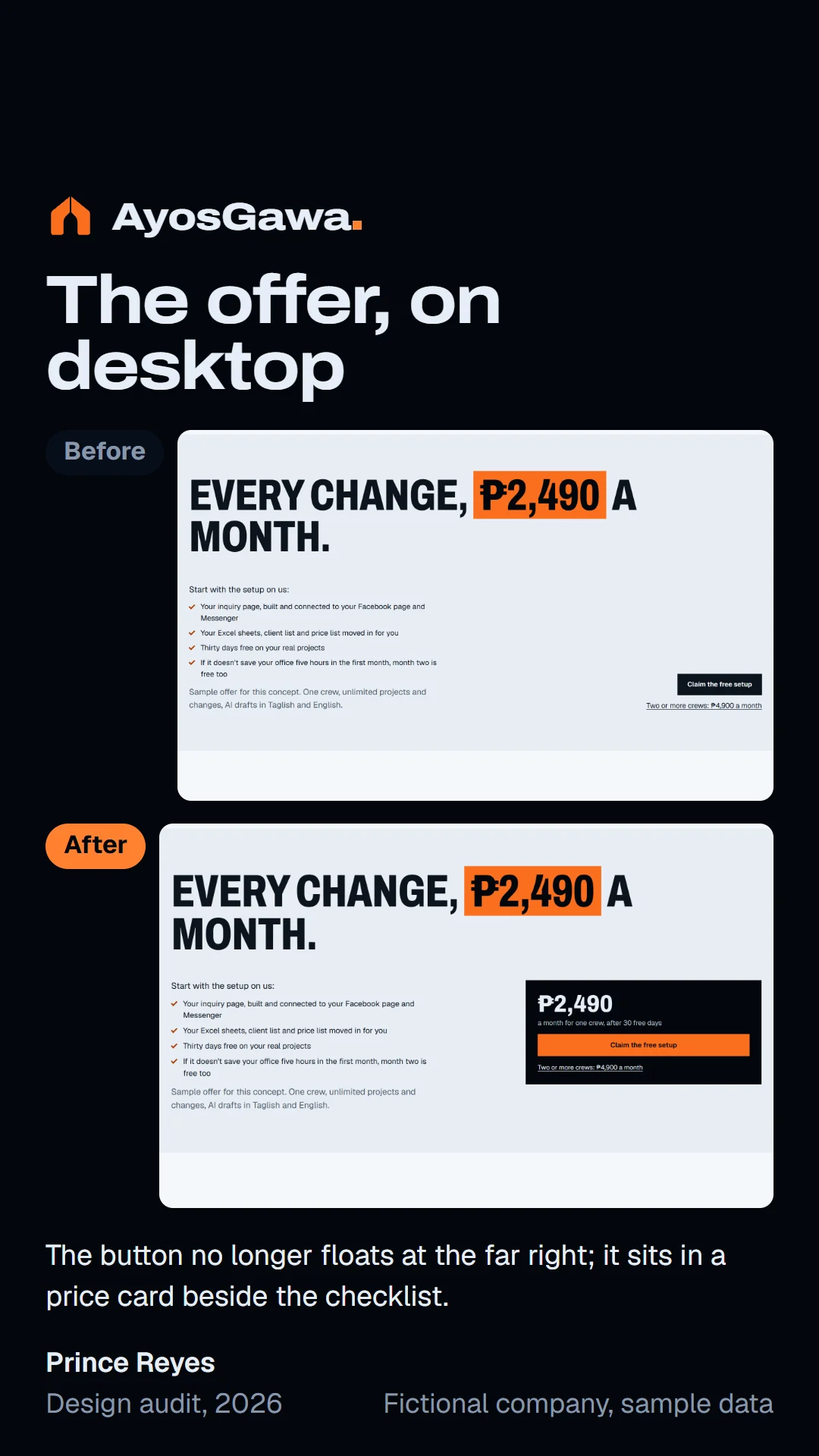 Before and after slide 3 of the Variations site audit.