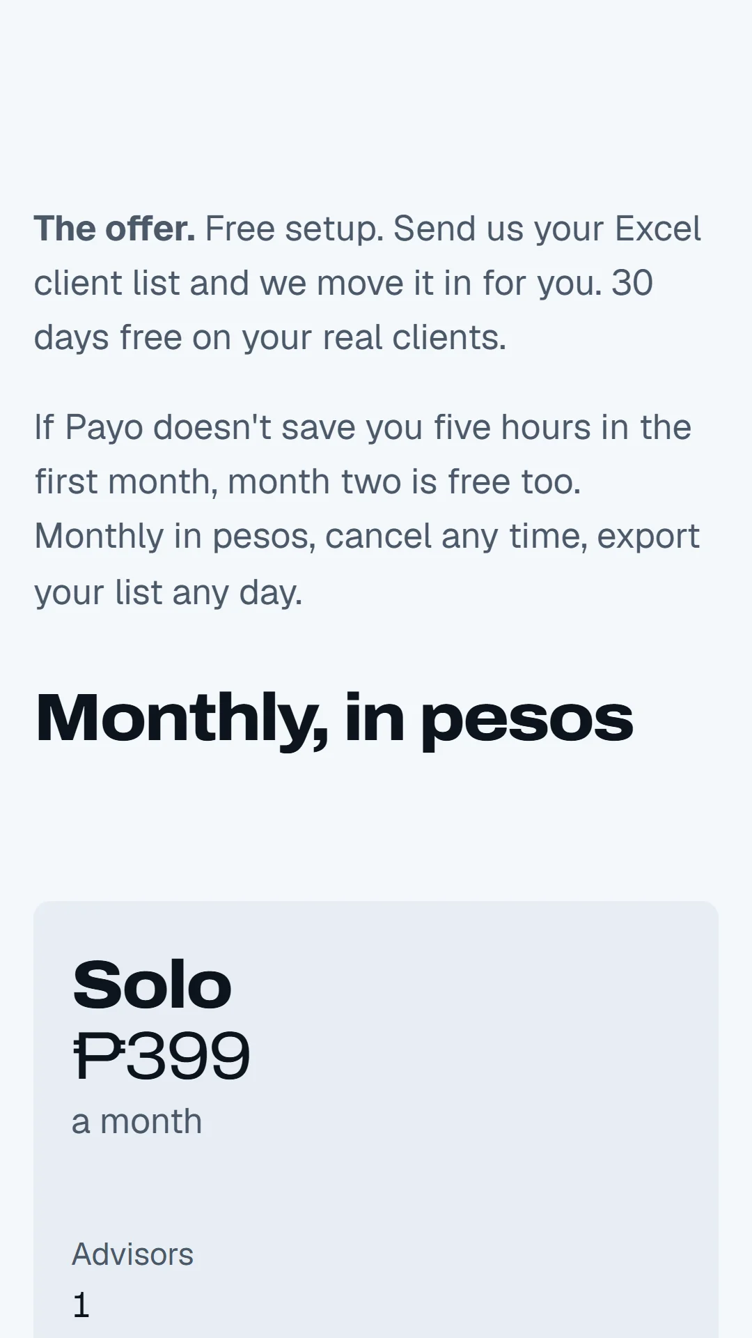 Story slide: the sample price ladder, Solo, Unit and Agency.
