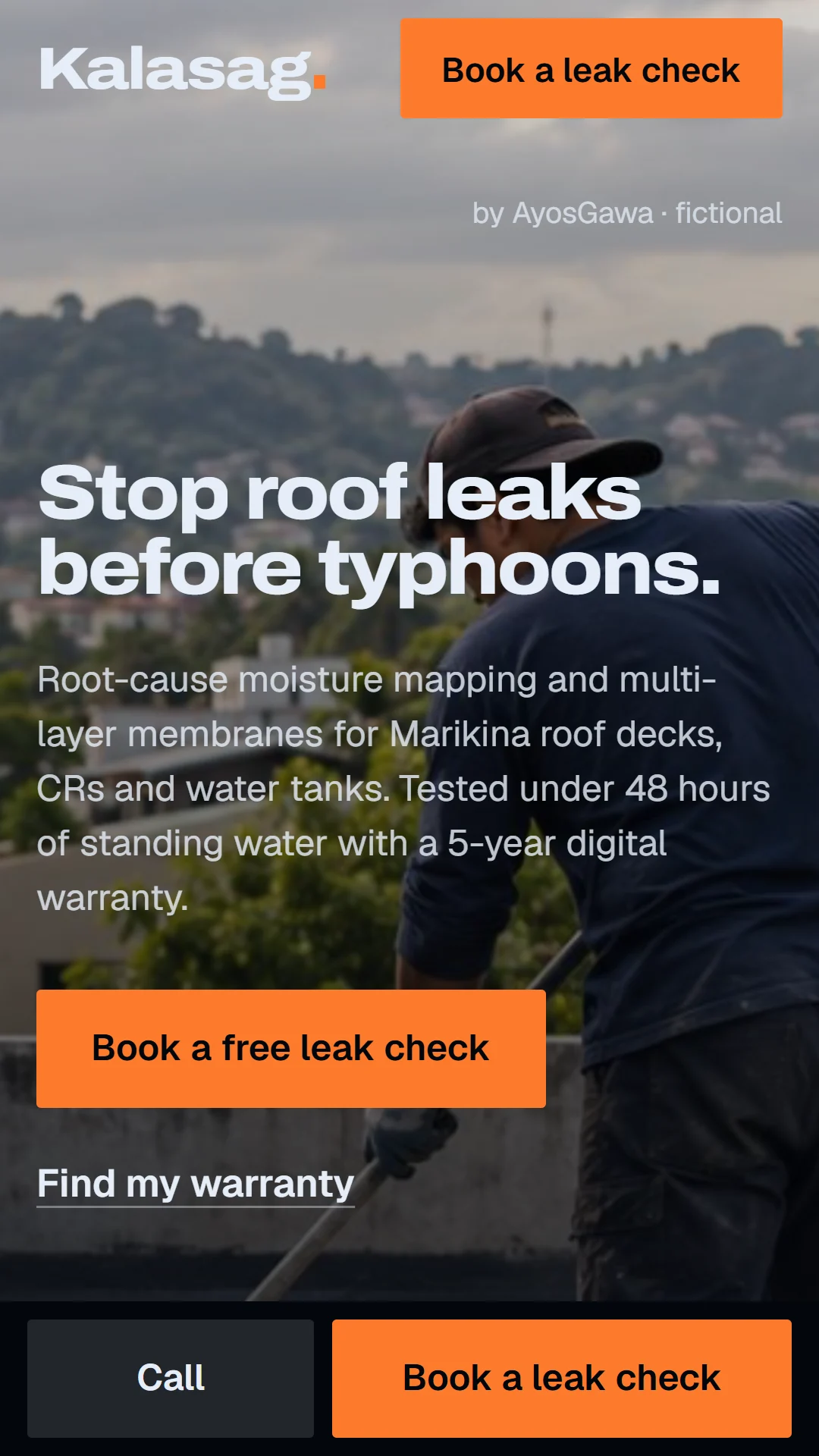 Story slide: the hero on a phone, with Book a free leak check.