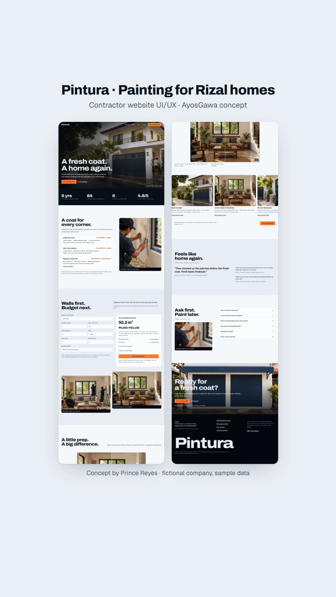 Home page as a vertical story.