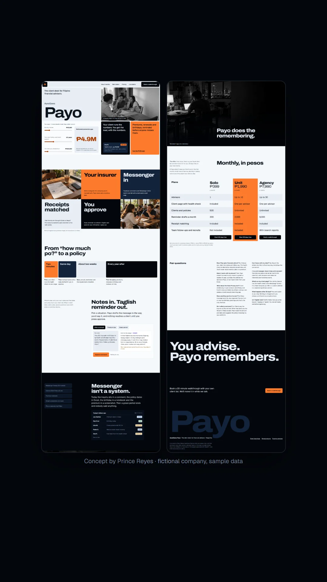 Home page as a vertical story in the dark room.