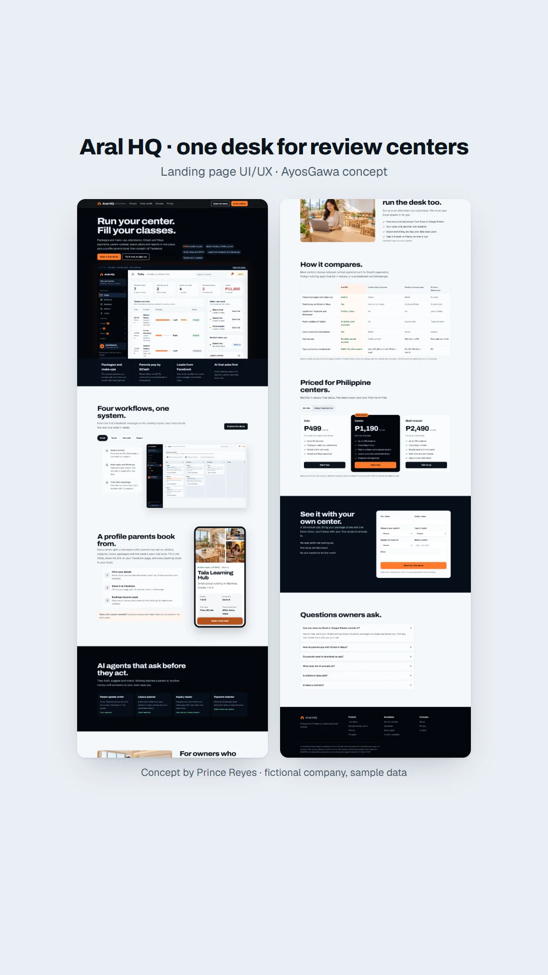 Aral HQ home page as a vertical story.