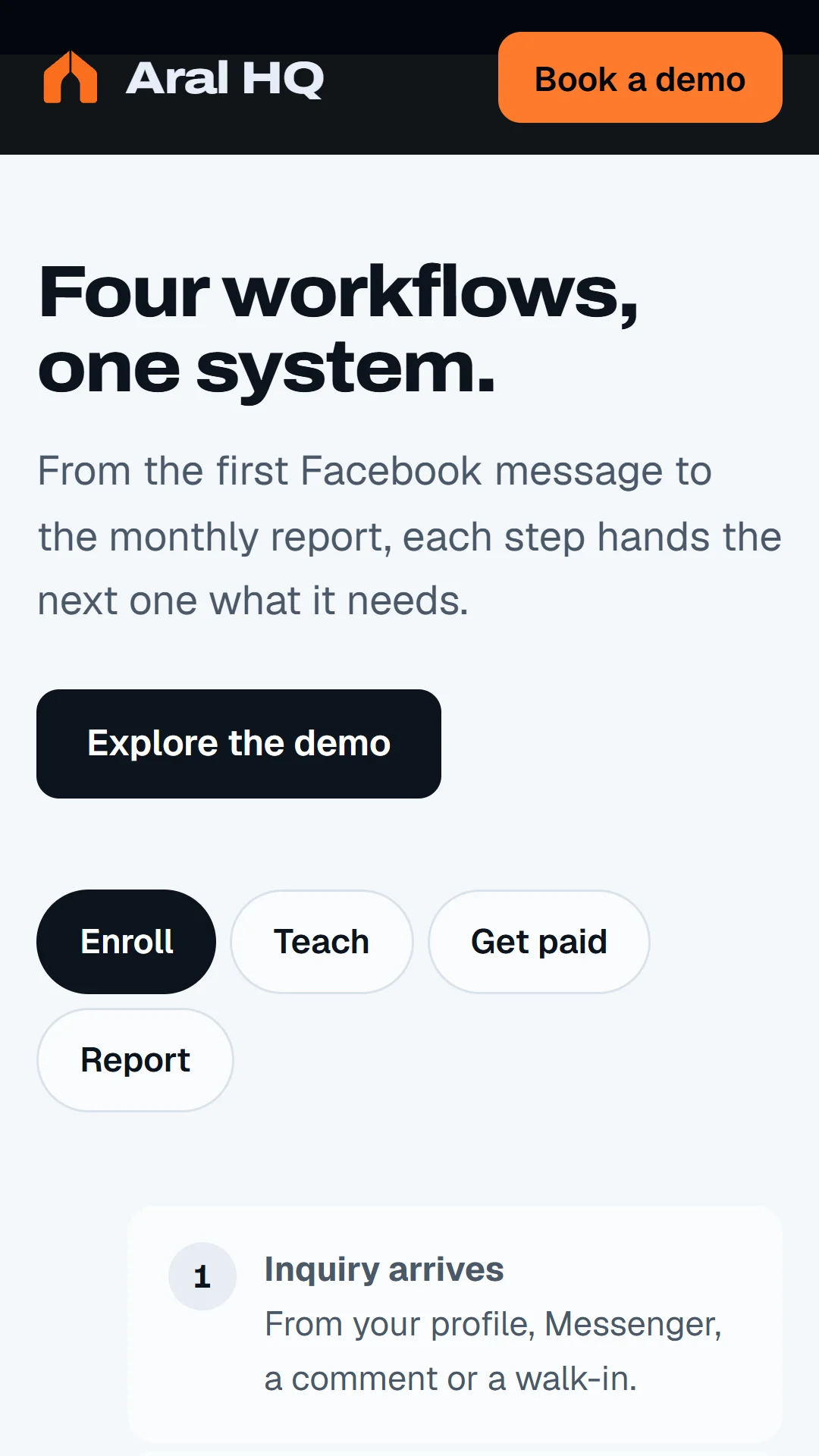 Workflow tabs on the Aral HQ site