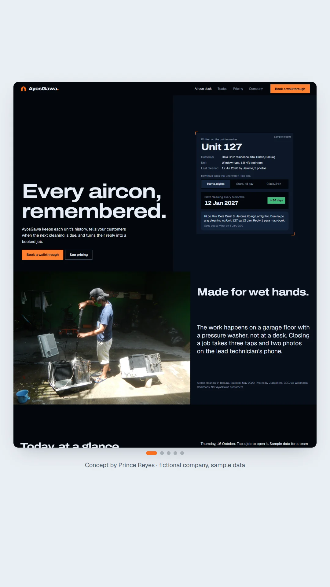 AyosGawa aircon home page, scroll image 1, a column of the full page.