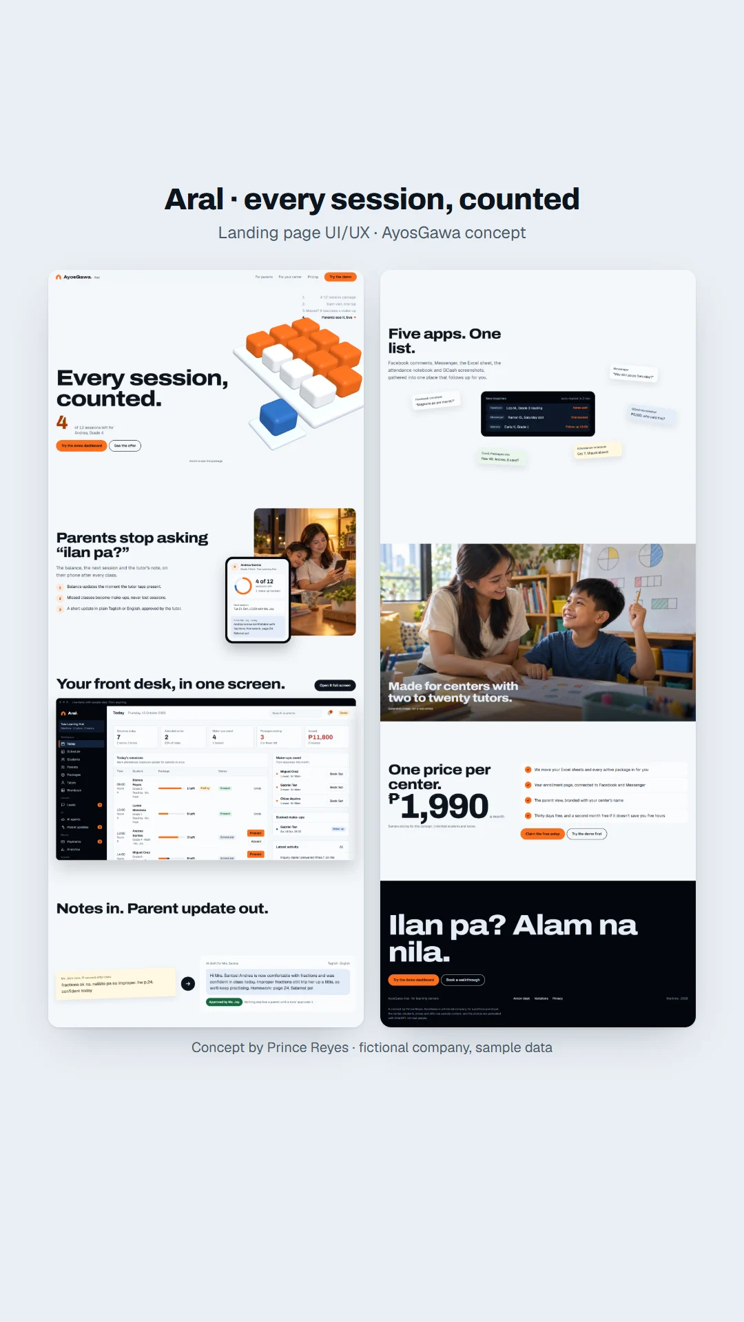 Aral home page as a vertical story.