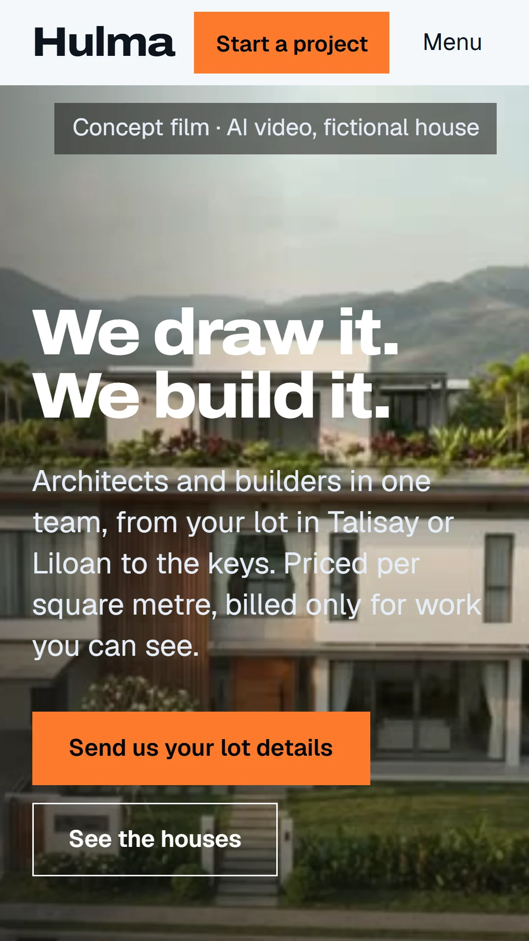 Story slide: the scroll film hero, a house approached from above.
