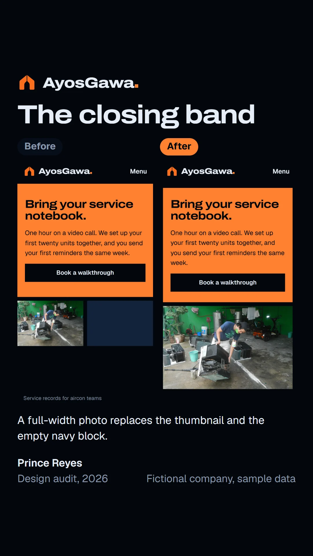Before and after slide 3 of the aircon site audit.