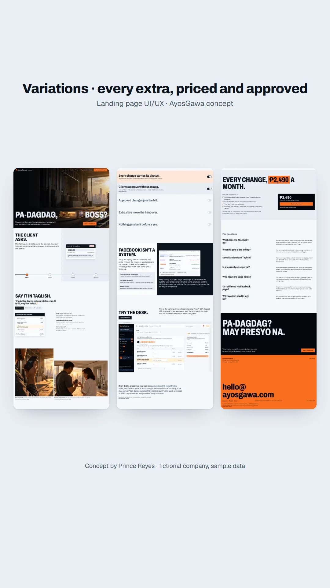 Variations home page as a vertical story.