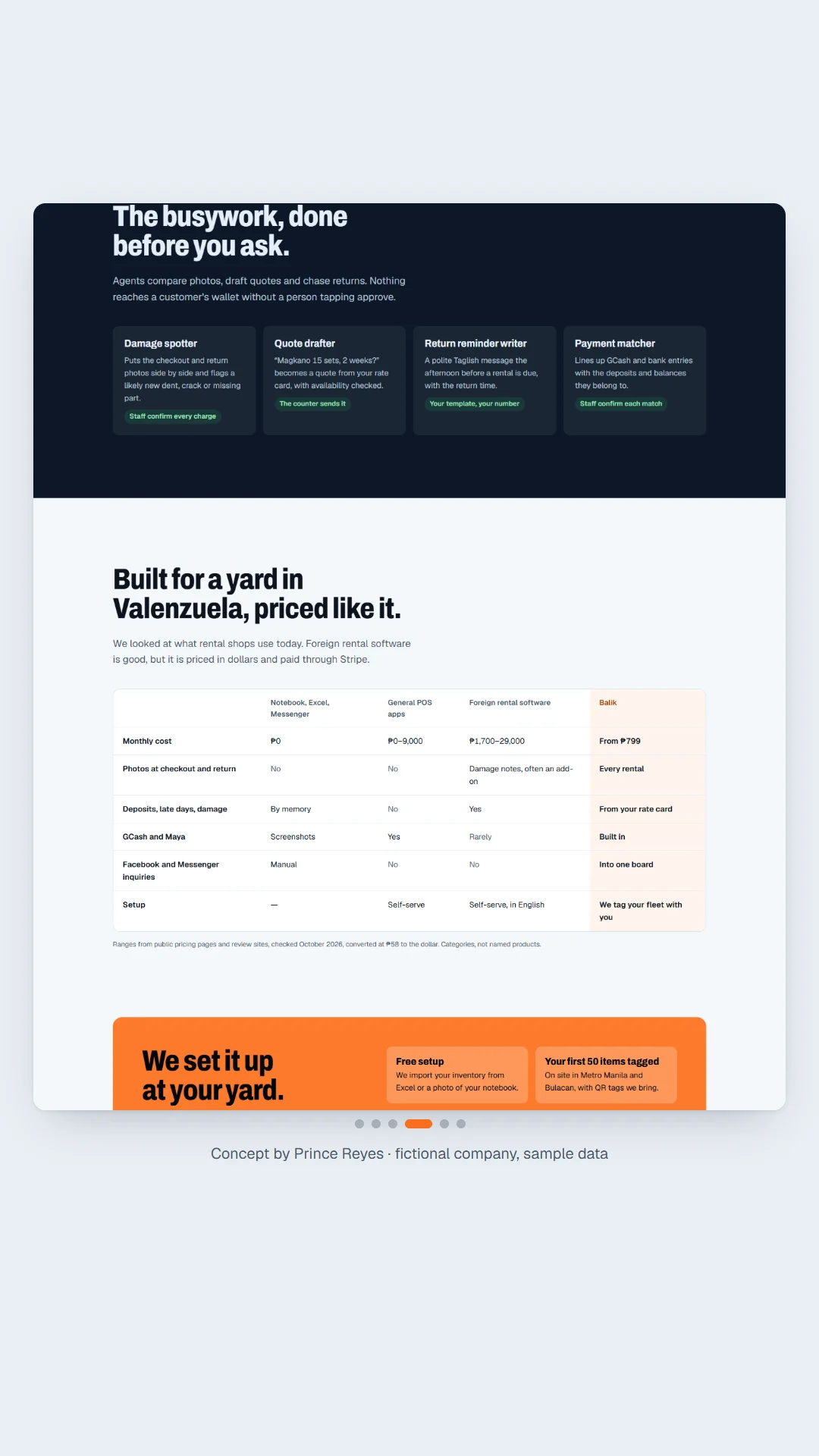 Part 4 of the home page, scrolled in sections