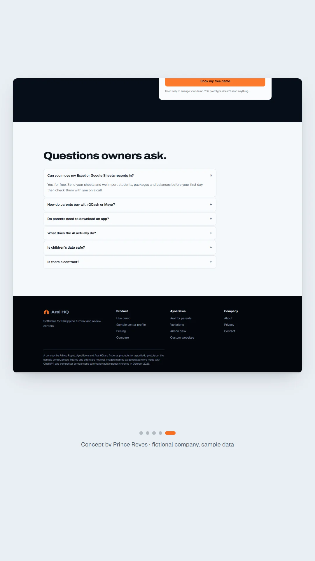 Aral HQ home page, scroll image 5, a column of the full page.