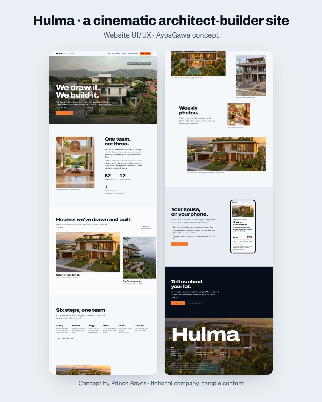 Hulma home page as a Facebook post: the scroll film hero over a modern tropical house in Cebu.