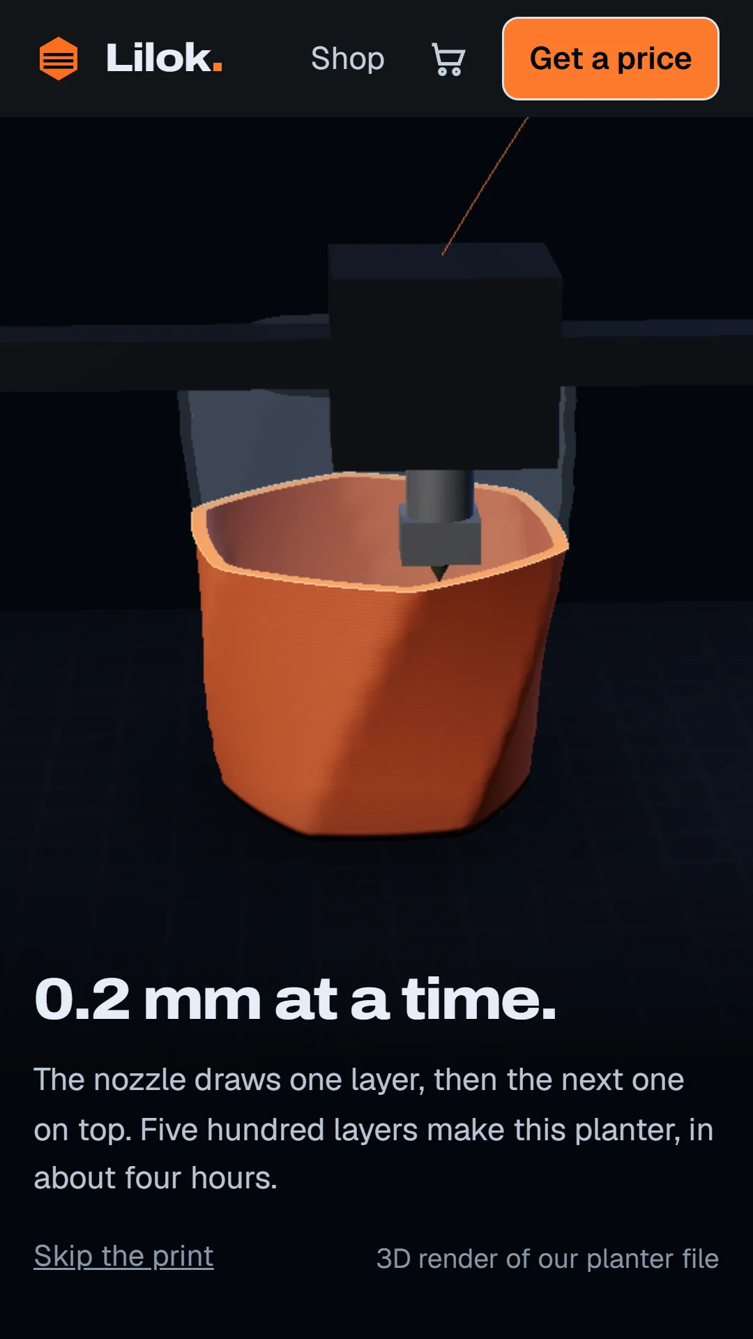 Story slide: the hero film, a planter printing layer by layer.