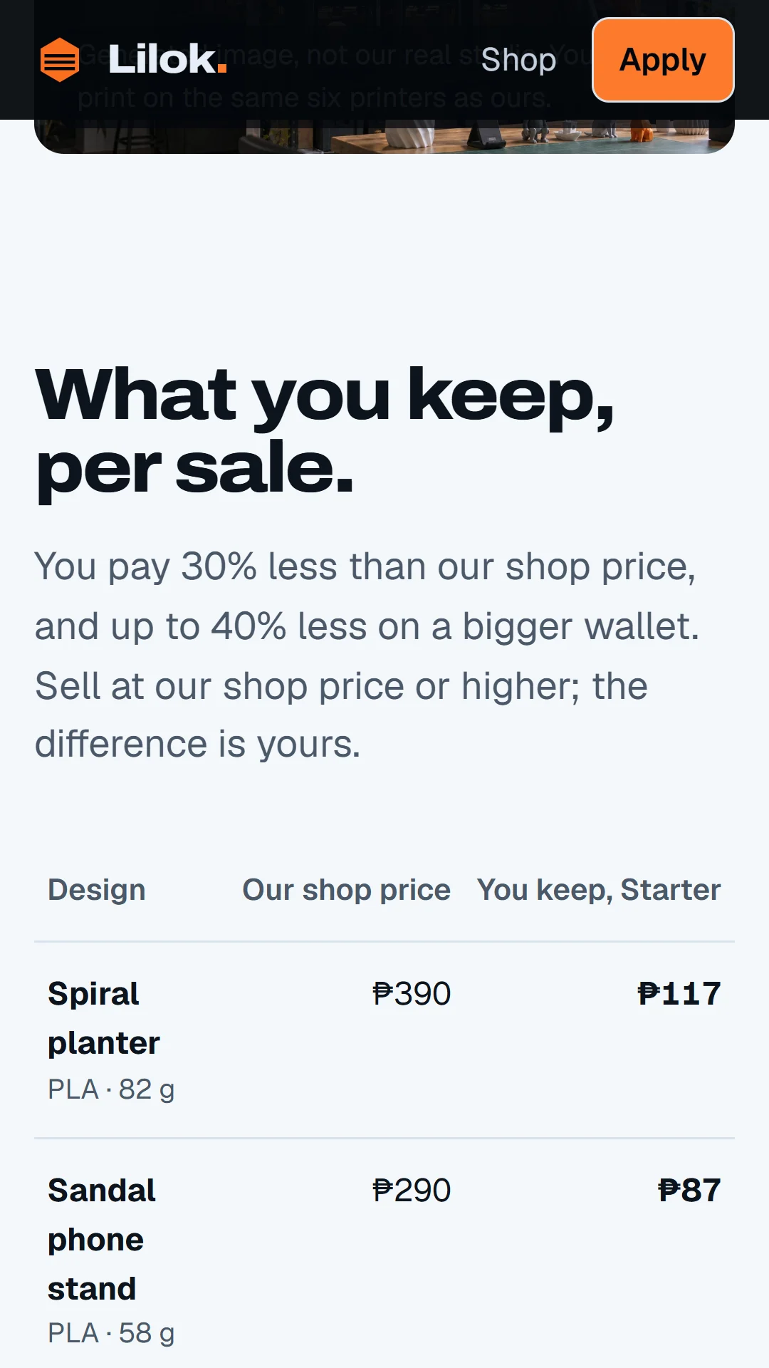 Story slide: the reseller page with wallet tiers.
