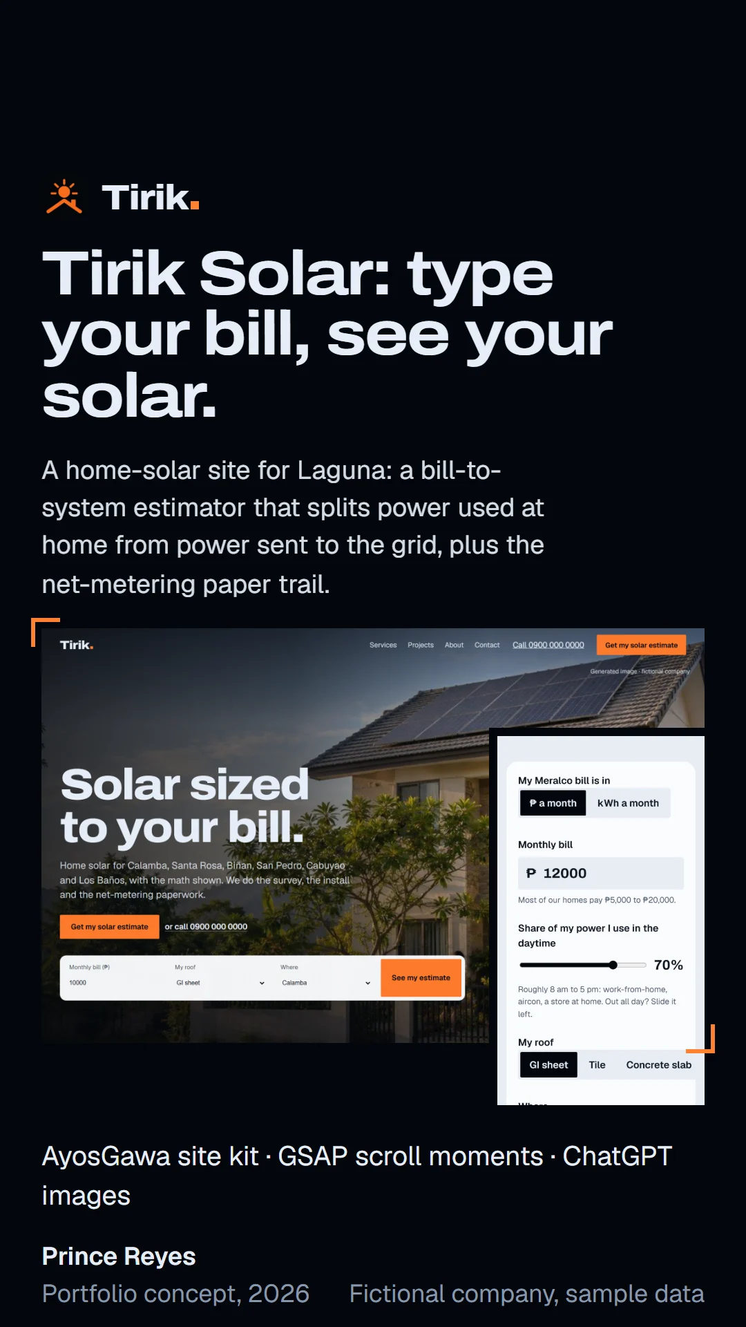 Story slide: Tirik Solar cover, the six-page home solar concept.