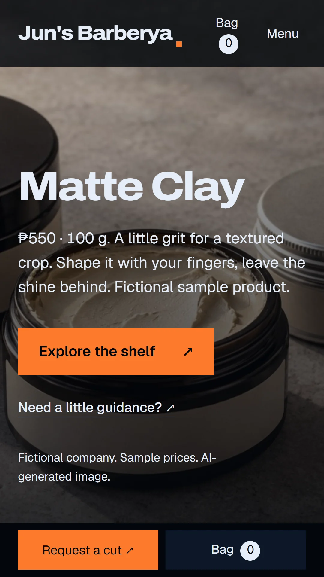 Phone: Matte Clay product page, ₱550 sample price